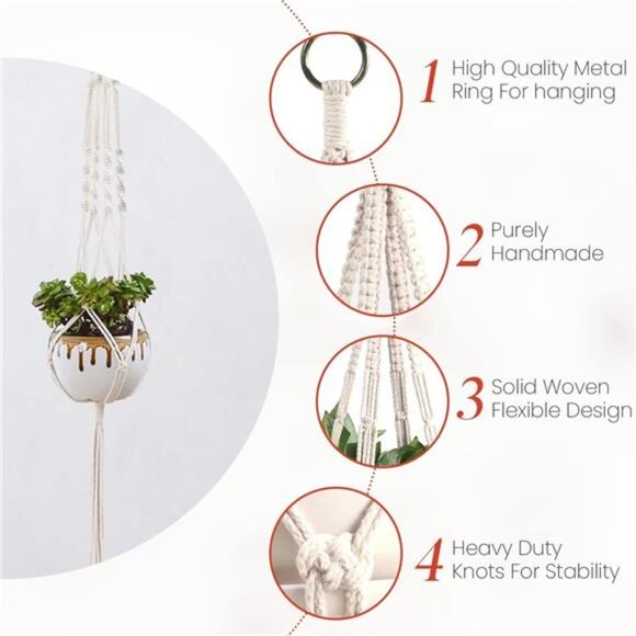 Macrame Plant Hangers Indoor Macrame Hanging Planters for Indoor Plants, 6 Pack - Picture 3 of 14